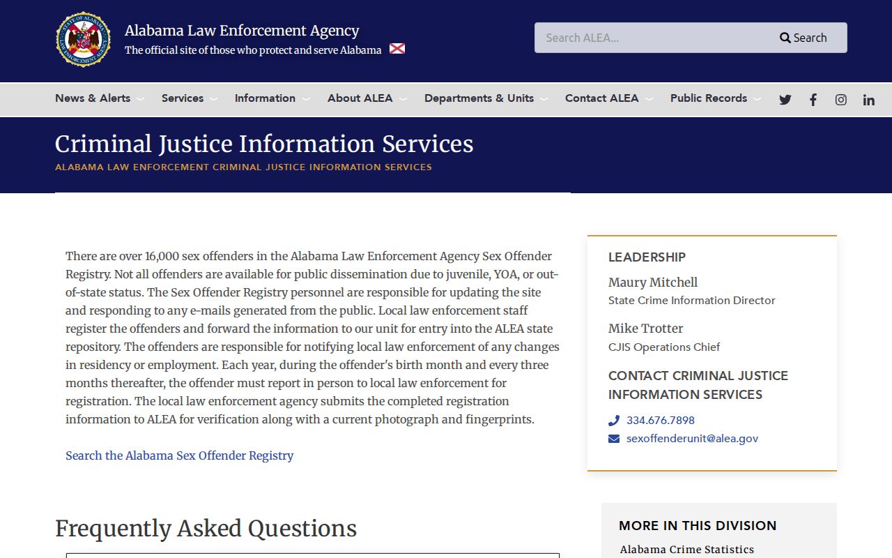 ALEA sex offender registry page