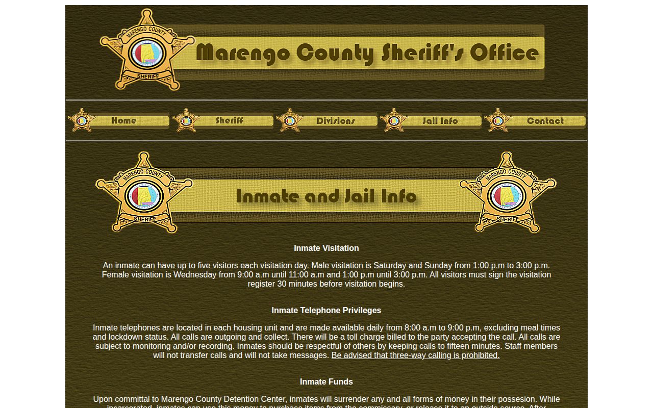 Marengo County jail information page for released inmate fallback records