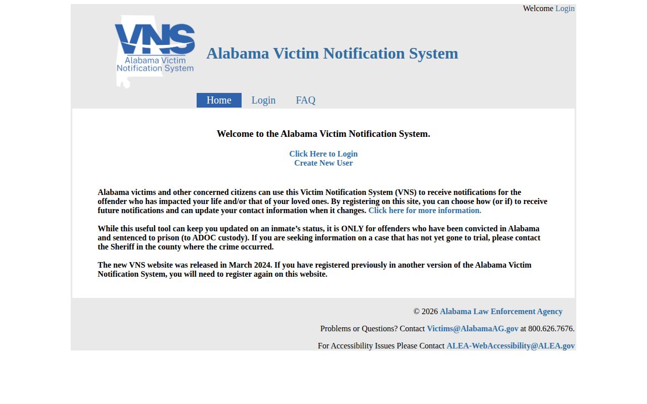 Marengo County VINELink and Alabama VNS release notification page